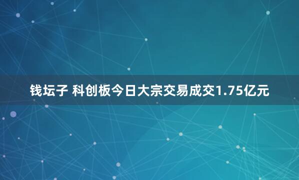 钱坛子 科创板今日大宗交易成交1.75亿元
